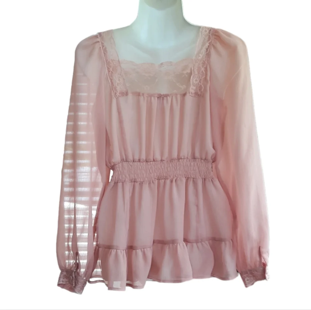 Candie's Sheer Blouse in Dusty Rose - Picture 5 of 5